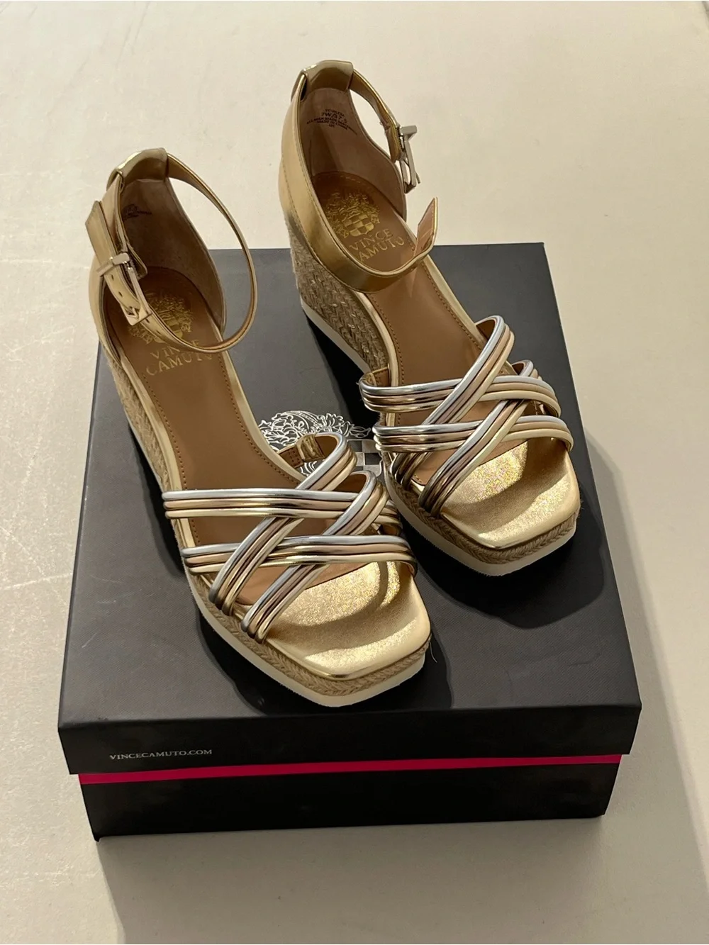 Vince Camuto Metallic Gold Wedge Espadrille Sandals